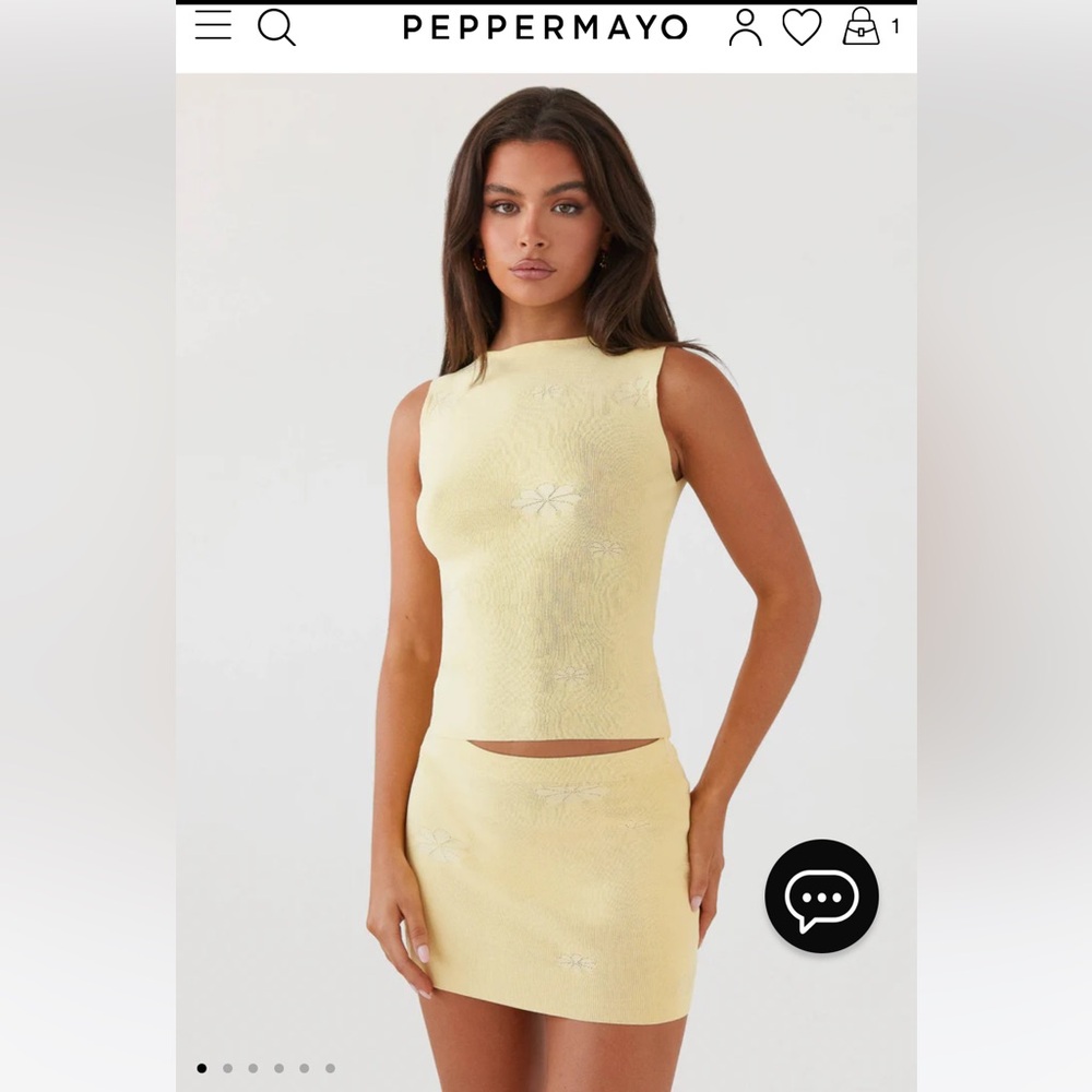 NWT Peppermayo Holly Knit Yellow Mini Skirt and Top SET Size S/M